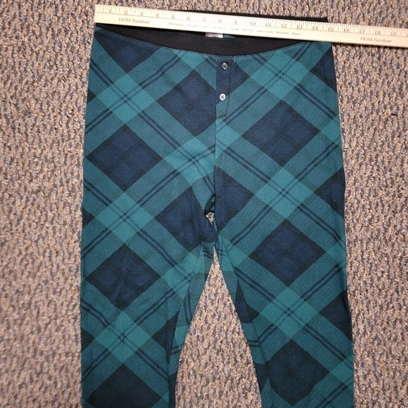 Old Navy Green Blue Plaid Thermal Knit Pajama Pants Sleep Legging Women L - Picture 9 of 15